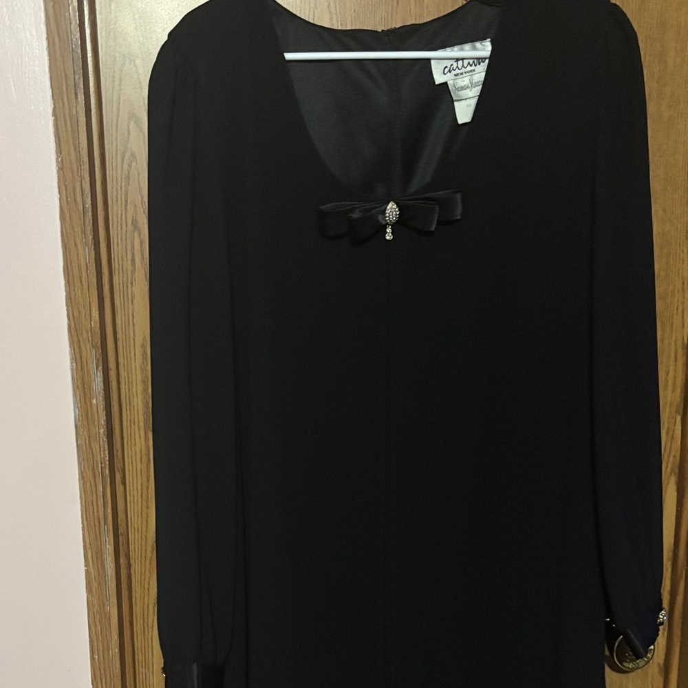 Neiman Marcus Black Long Sleeve Dress with Bow Detail